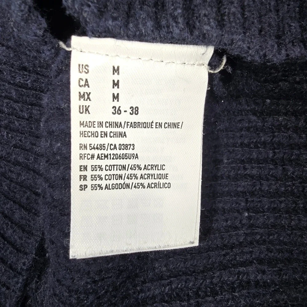 American Eagle Mens M Navy Blue Sweater Colorblock Ribbed Knit Crewneck Pullover